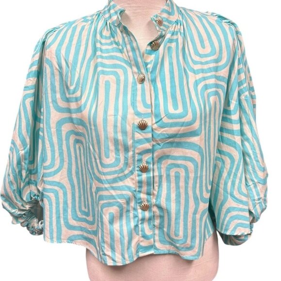 NWT Sundress Turquoise Blue Balloon Sleeve Seychhelles Cropped Top Fits XS - L - Picture 1 of 10